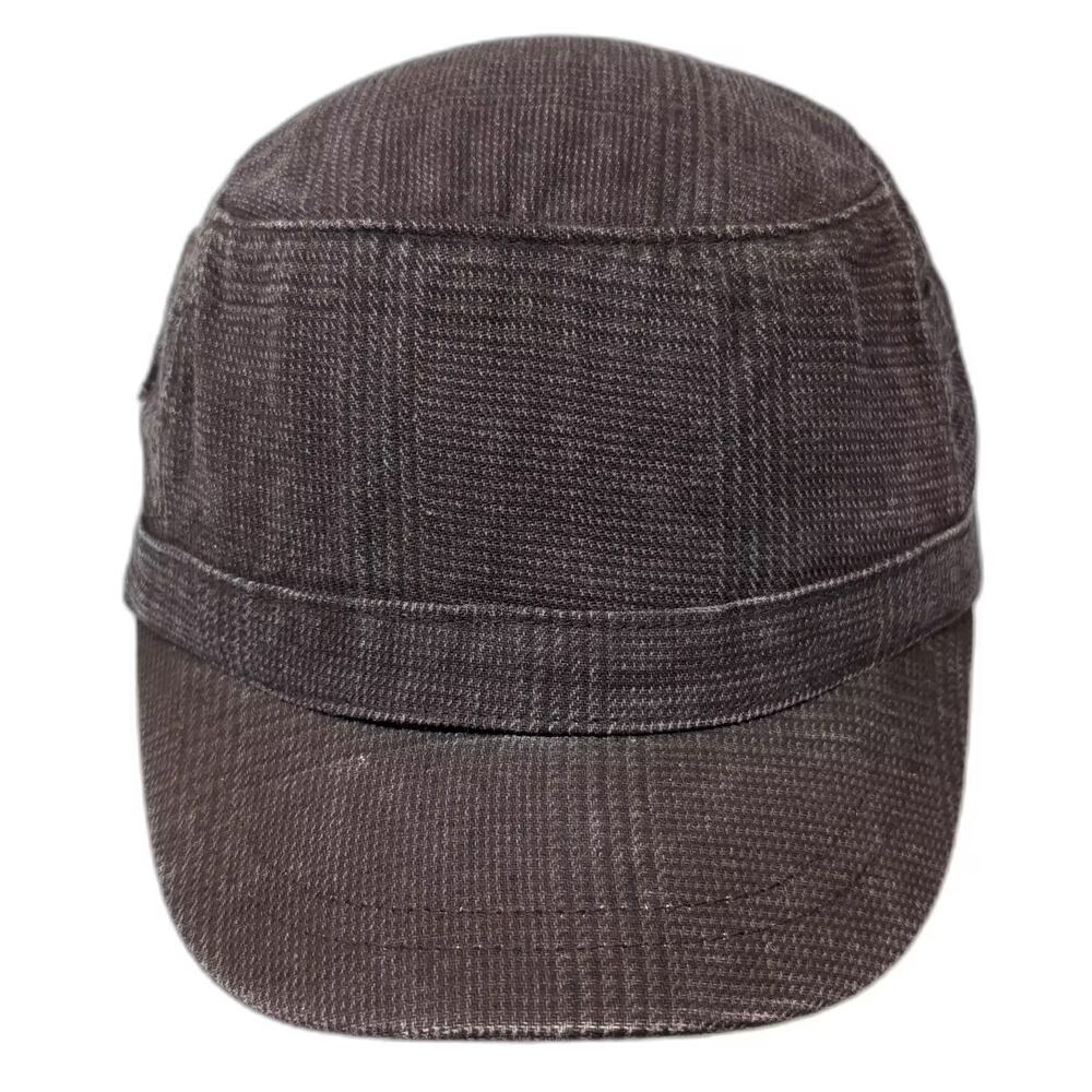 ALDO Army Cap Brown Green One Size Cotton Plaid Hat Side Grommets Adjustable